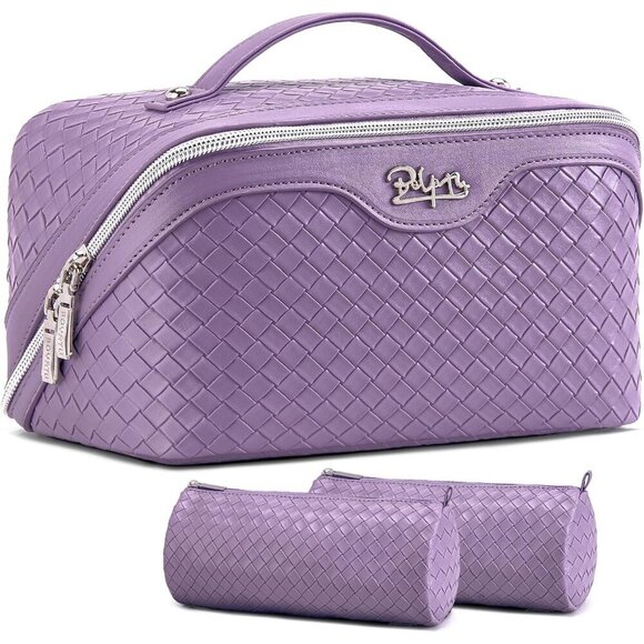 Travel Makeup Bag Eco-Friendly Vegan Leather Large Capacity 3-Piece Set